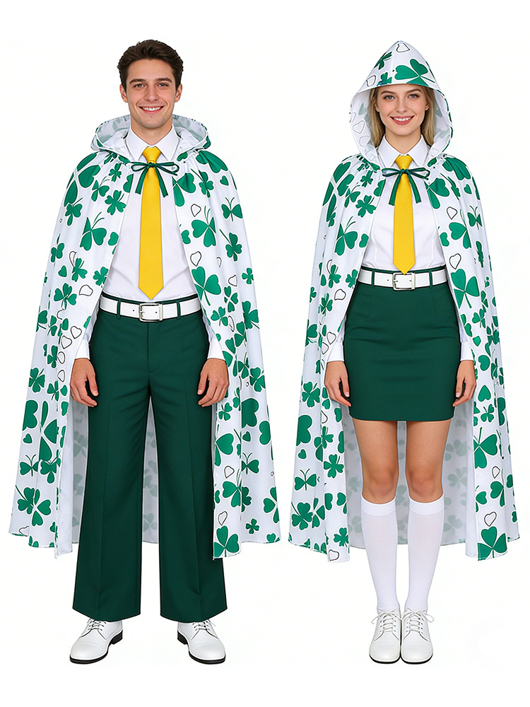 2026 New Arrival Unisex St. Patricks Day Hooded Cloak Shamrock Print Long Cape